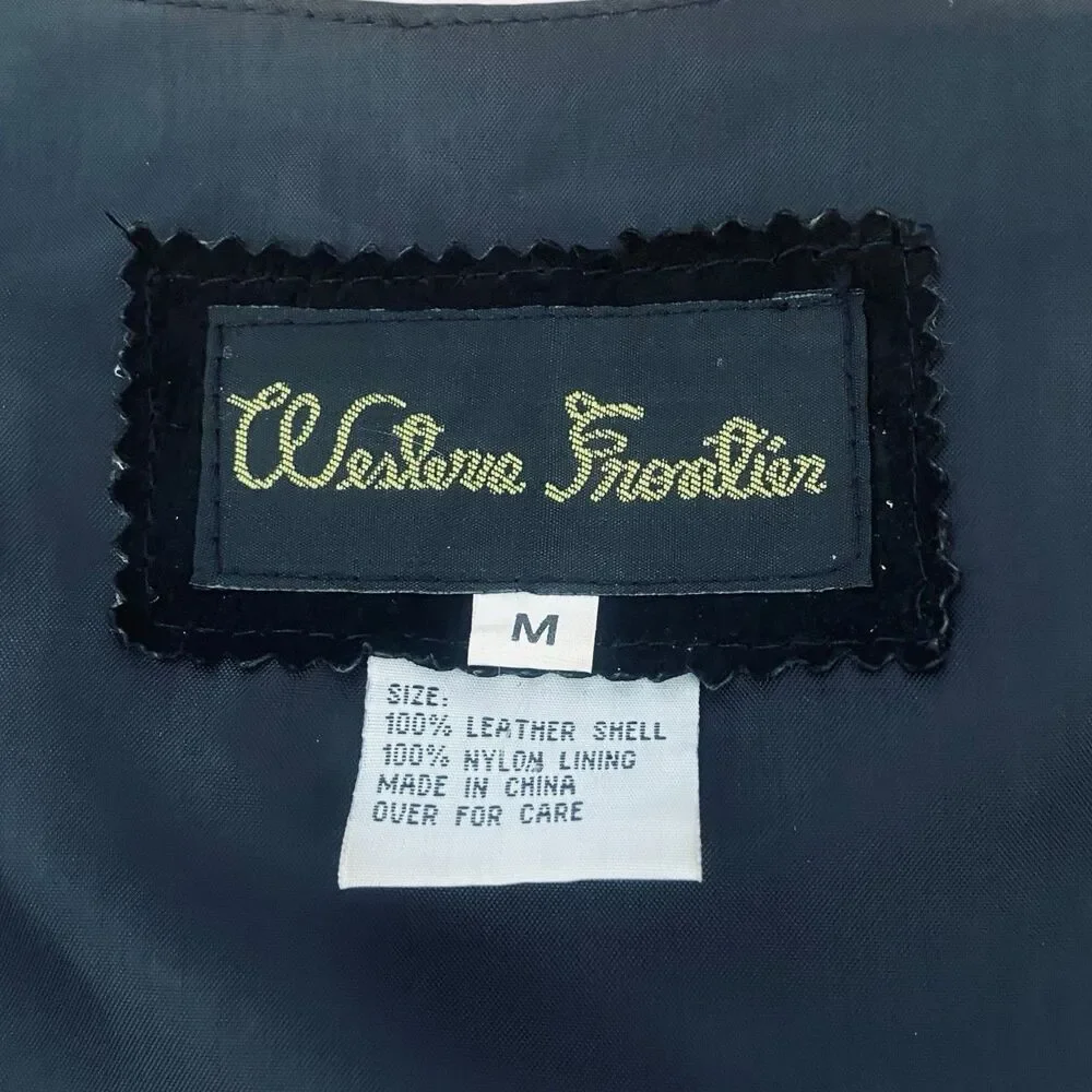 Vintage Western Frontier Snap Vest Men's M Genuine Suede Leather Black Pockets - Picture 5 of 6